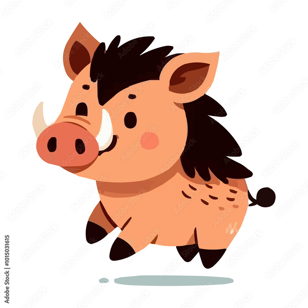 Cute Wild Boar in Spring Animals Theme Vector Illustration on White Background Cute Wild Boar in Spring Animals Theme Vector Illustration on White Background