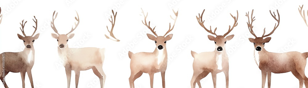 A herd of reindeer standing together against a white background, highlighting their antlers and soft fur in natural light. A herd of reindeer standing together against a white background, highlighting their antlers and soft fur in natural light.