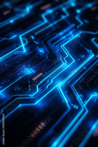 Wallpaper Mural Close-up of glowing blue circuit board design, representing technology and innovation. Torontodigital.ca