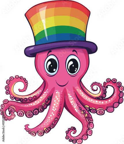 Octopus with Rainbow Hat Vector Illustration photo