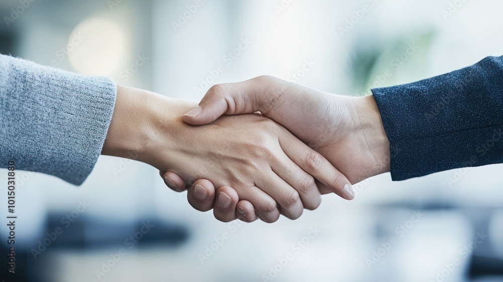 Two hands shaking in a professional setting, symbolizing agreement and collaboration. Two hands shaking in a professional setting, symbolizing agreement and collaboration.