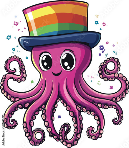 Octopus with Rainbow Hat Vector Illustration photo