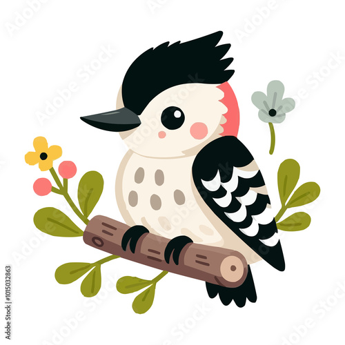 Cute Woodpecker in Spring Animals Theme Vector Illustration on White Background photo