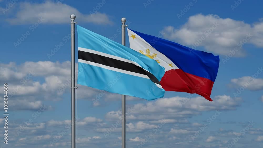 Philippines and Botswana flags flying together, video concept of the relationship, two country cooperation concept Philippines and Botswana flags flying together, video concept of the relationship, two country cooperation concept