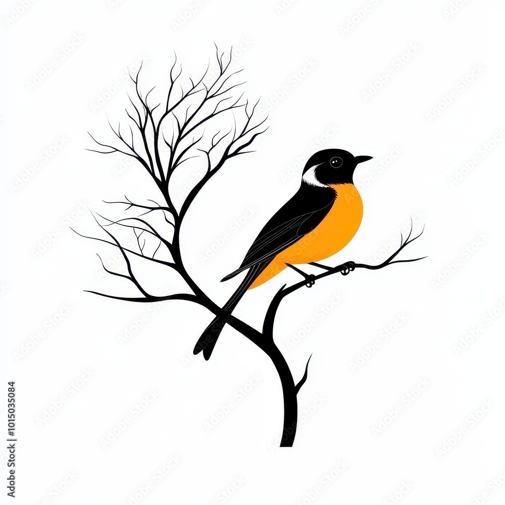 Obraz premium Silhouette of Robin Bird Perched on Branch