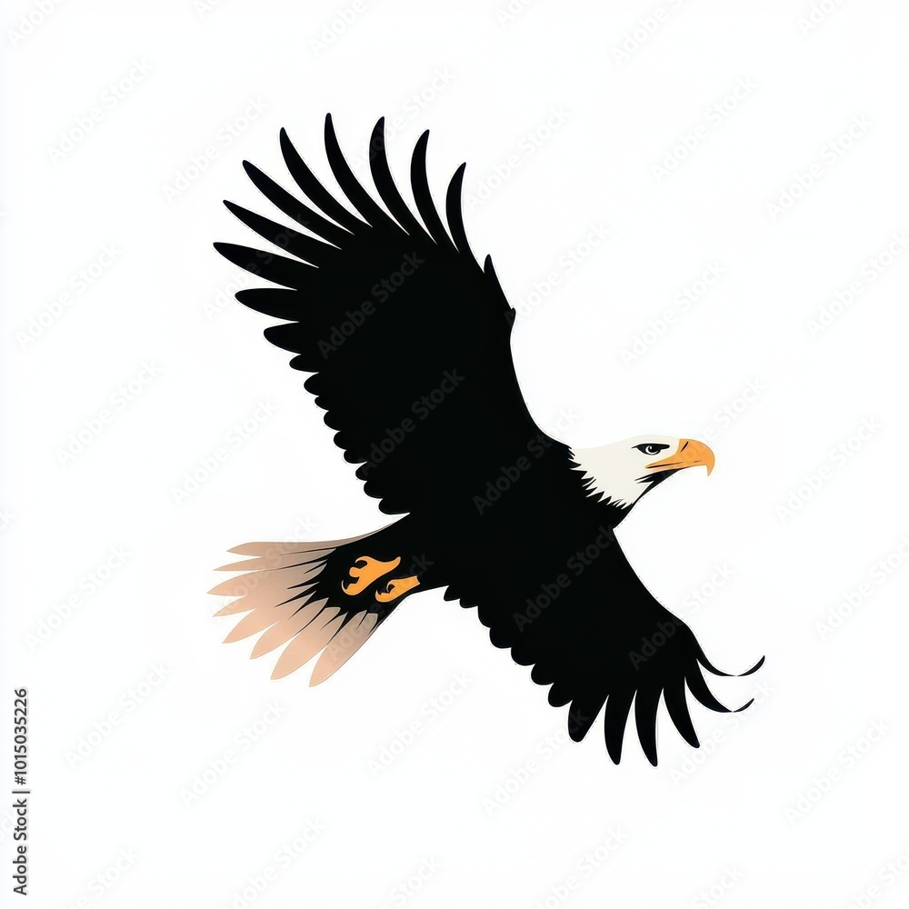 Fototapeta premium Eagle Silhouette in Flight on White Background