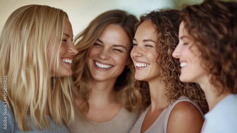 Four friends enjoying a joyful moment together, smiling and laughing in a natural setting. Four friends enjoying a joyful moment together, smiling and laughing in a natural setting.