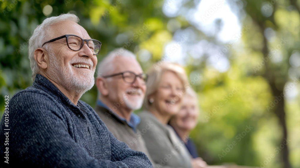 Group of seniors enjoying time together outdoors, smiling and socializing in a natural setting. Group of seniors enjoying time together outdoors, smiling and socializing in a natural setting.