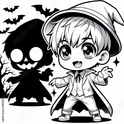 Pages for coloring in black and white. Children's Halloween.