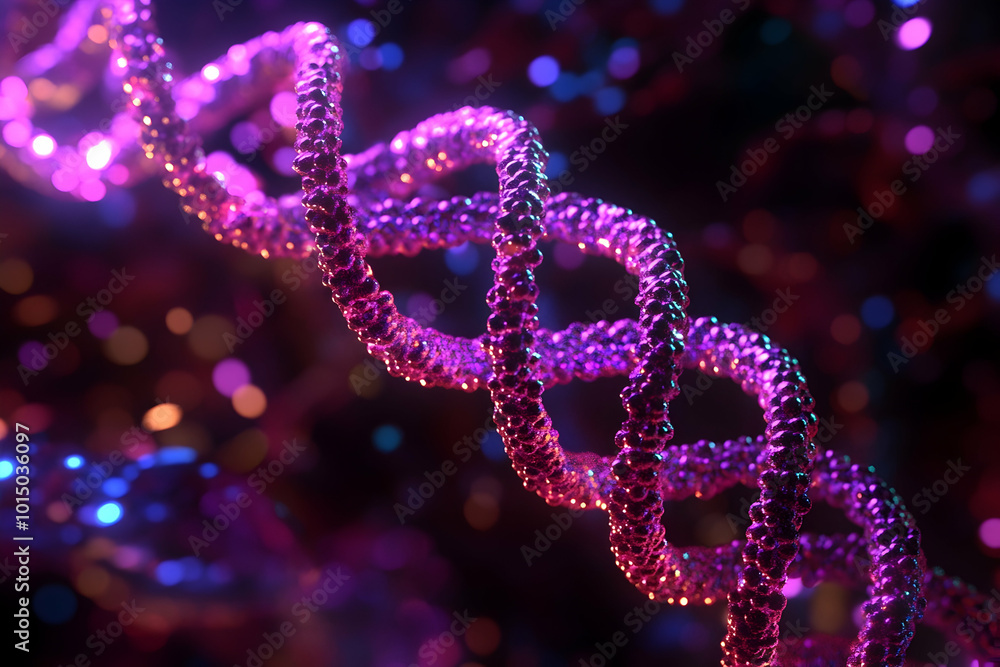 3D Abstract DNA Double Helix with Bokeh Background 3D Abstract DNA Double Helix with Bokeh Background