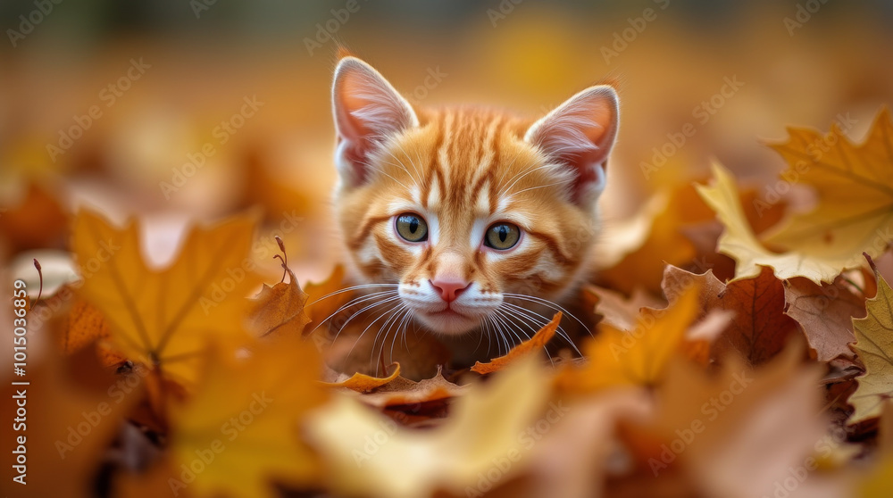 Katze versteckt im Herbstlaub
Katze versteckt im Herbstlaub