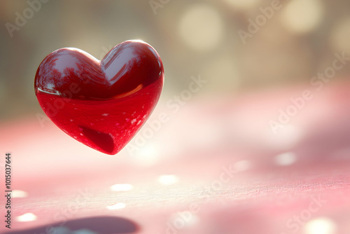 Glossy Red Heart 3D Illustration with Bokeh Background