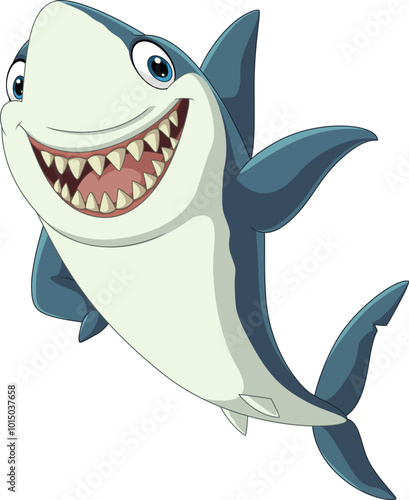 Illustration of cartoon happy shark