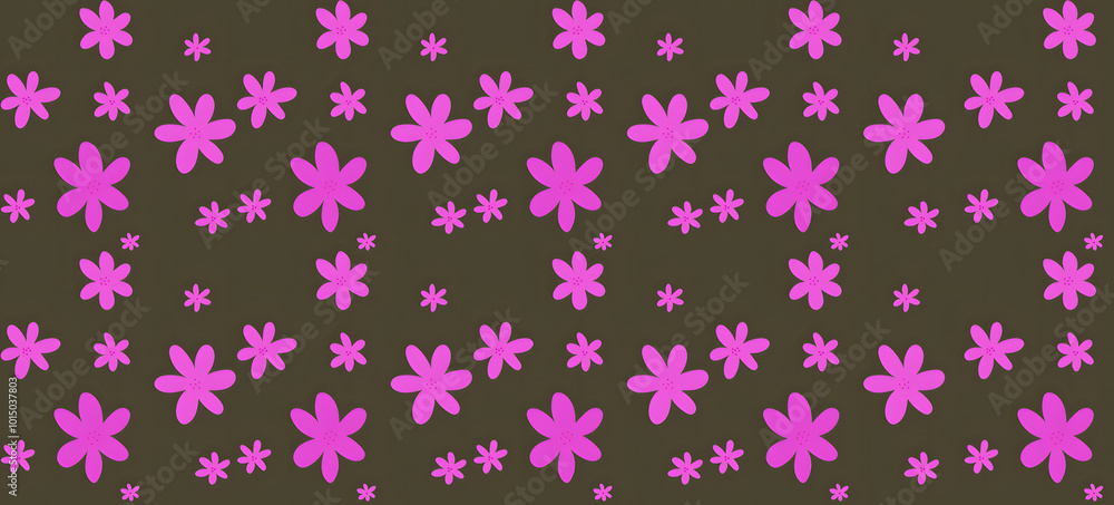 Big and Small Pink Seamless Floral Pattern with Brown Background Big and Small Pink Seamless Floral Pattern with Brown Background