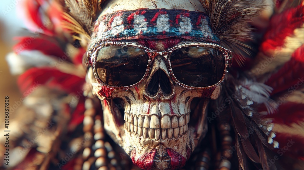 American Skull with Feathers and Sunglasses 3d animation American Skull with Feathers and Sunglasses 3d animation
