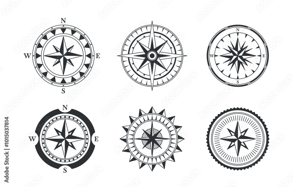 Collection Of Compass Designs Featuring Black And White Illustrations Showcase Distinct Artistic Interpretation Collection Of Compass Designs Featuring Black And White Illustrations Showcase Distinct Artistic Interpretation