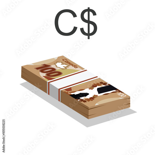 Vector illustration of Canadian dollar notes, single stack of money flat design over white background. Scalable and editable eps

