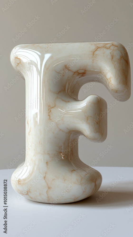 Fototapeta premium A 3D rendered letter 'F' made of marble. The letter is in a light, off-white color with brown veins.