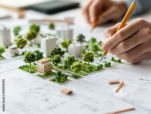 Engineer working on a sustainable drainage system design to reduce urban flooding, Sustainable drainage system, Urban resilience