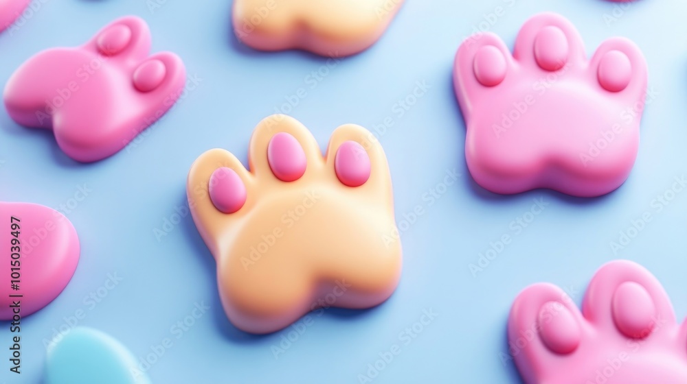 Cute Cartoon Cat Paw Print Pattern 3d animation Cute Cartoon Cat Paw Print Pattern 3d animation