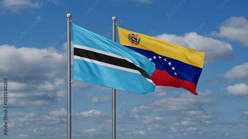 Venezuela and Botswana flags flying together, video concept of the relationship Venezuela and Botswana flags flying together, video concept of the relationship