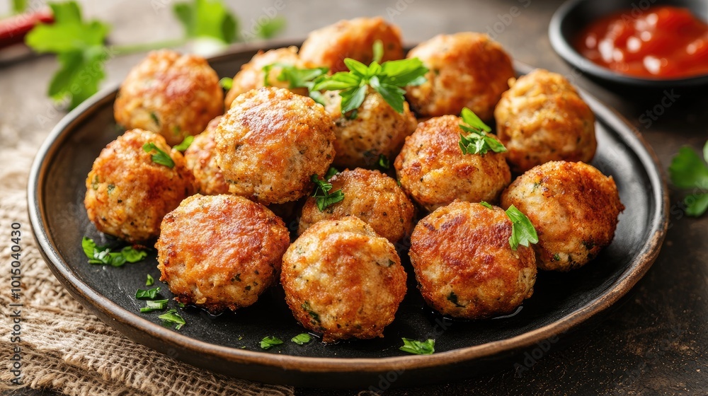 Delicious Homemade Meatballs on a Rustic Plate Delicious Homemade Meatballs on a Rustic Plate
