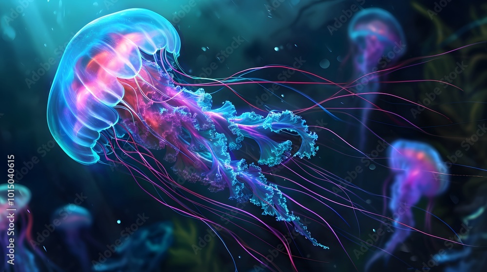 Fototapeta premium Vibrant Glowing Jellyfish Vector Design