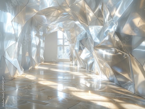 Frozen water cubes, trapped in translucent glass, create a mesmerizing pattern of light and shadow, a cool winter backdrop photo