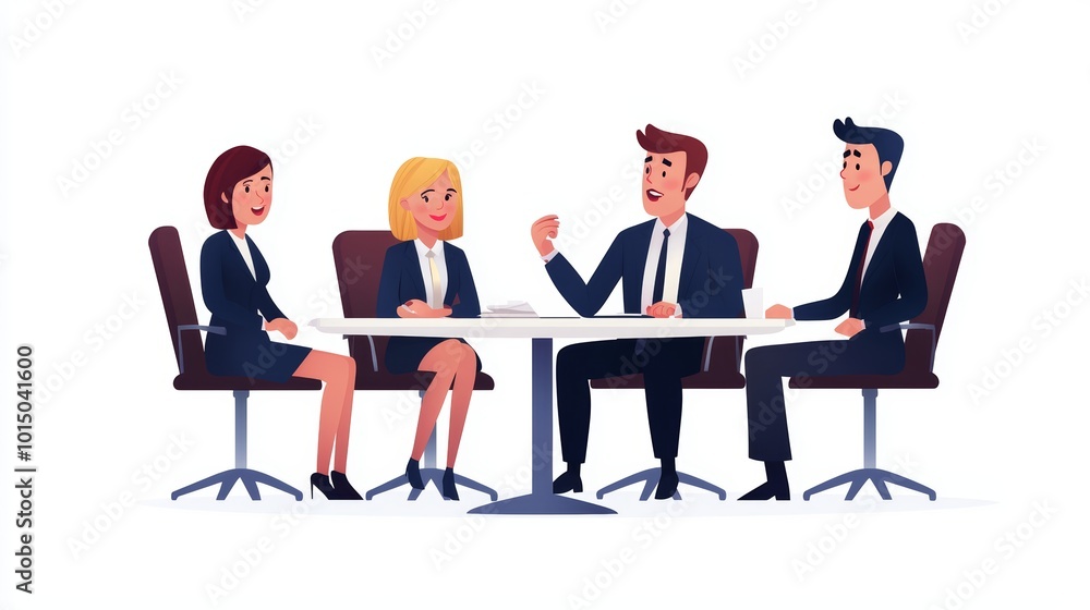 Group of professionals engaged in a discussion around a table, white isolated background. Group of professionals engaged in a discussion around a table, white isolated background.