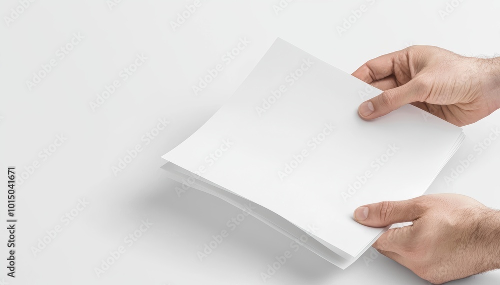 Hands holding blank sheets of paper, ready for printing or drawing, minimalist concept. Hands holding blank sheets of paper, ready for printing or drawing, minimalist concept.