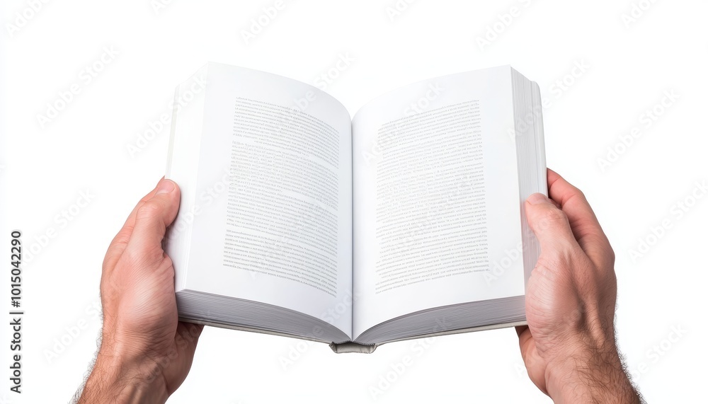 Open book held in hands, showcasing blank pages. Ideal for educational and creative concepts.