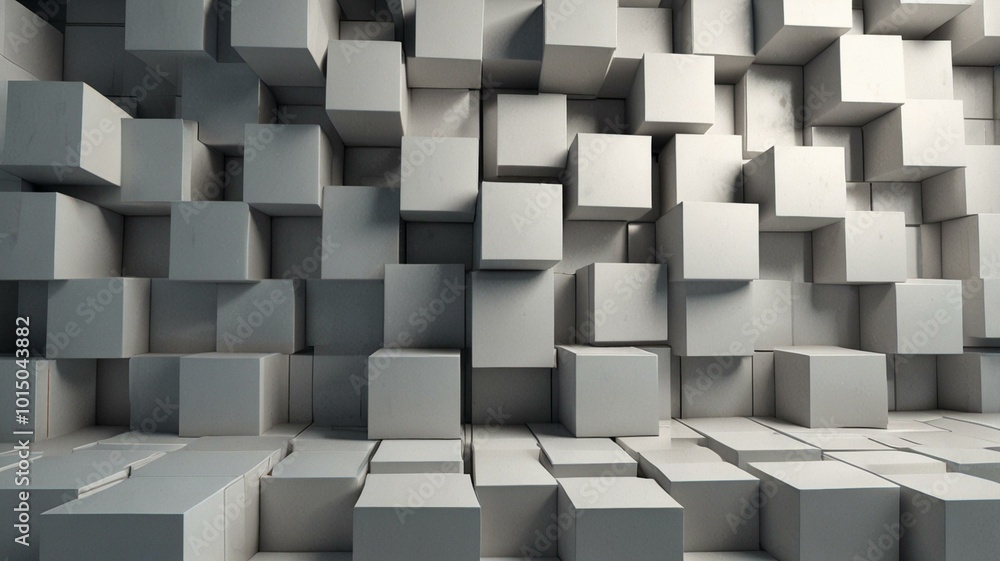 Gray cubes arranged in a geometric, grid-like pattern. Gray cubes arranged in a geometric, grid-like pattern.