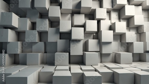 Gray cubes arranged in a geometric, grid-like pattern.