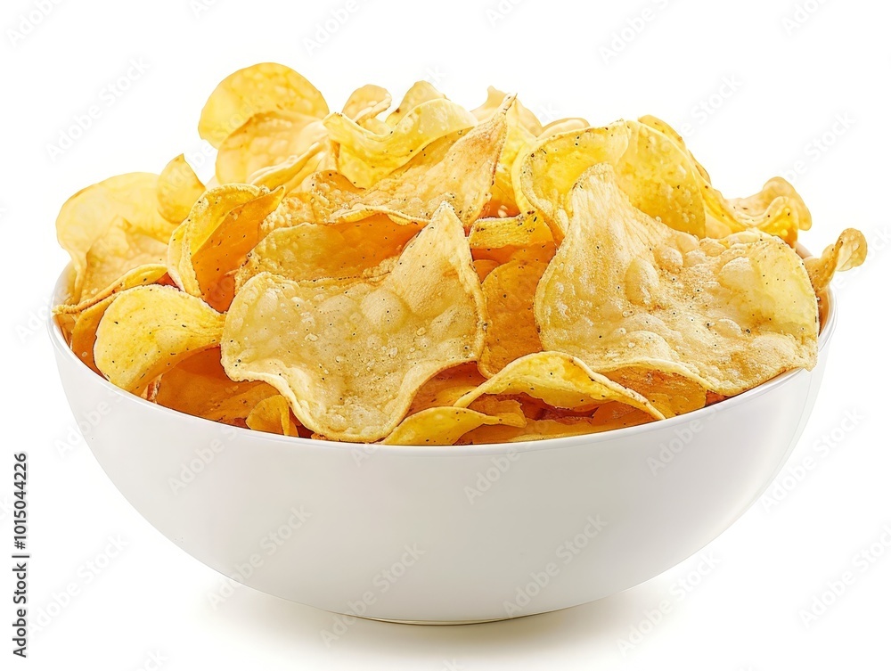 Bowl of Crispy Potato Chips Isolated On White Background Bowl of Crispy Potato Chips Isolated On White Background