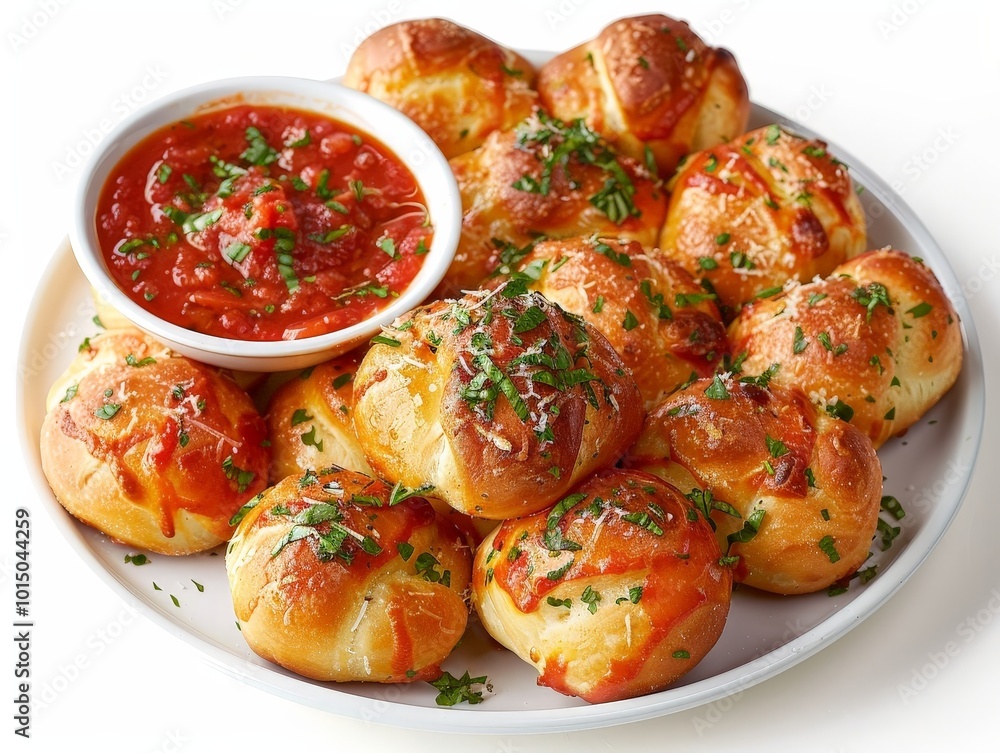Garlic Knots with Marinara Sauce Isolated On White Background Garlic Knots with Marinara Sauce Isolated On White Background