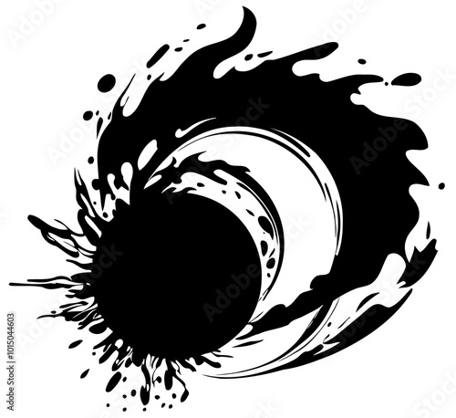 Abstract illustration of hole with impact splash on transparent background.