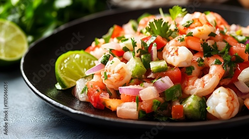 Fresh and Flavorful Shrimp Salad with Vibrant Vegetables on Plate