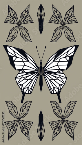 Detailed butterfly in low poly design with angular wings and symmetrical patterns photo