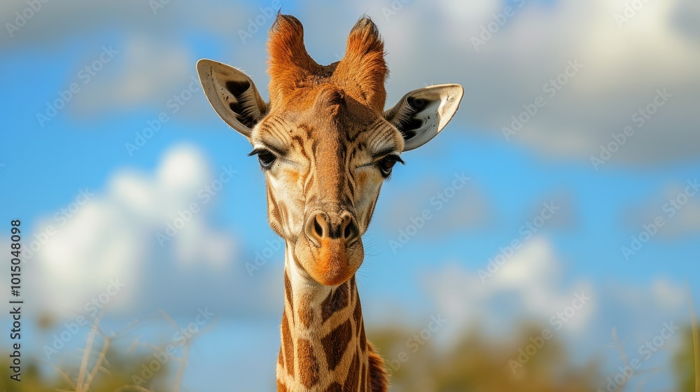 Fototapeta premium Giraffe in a natural environment with vibrant colors. backgrounds of amazing animals in their natural habitat