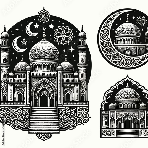 Traditional Mosque Logo set