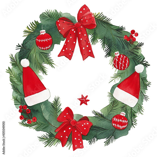 Beautiful Watercolor Christmas Wreath with Holly Berries and Pinecones for Festive Decor