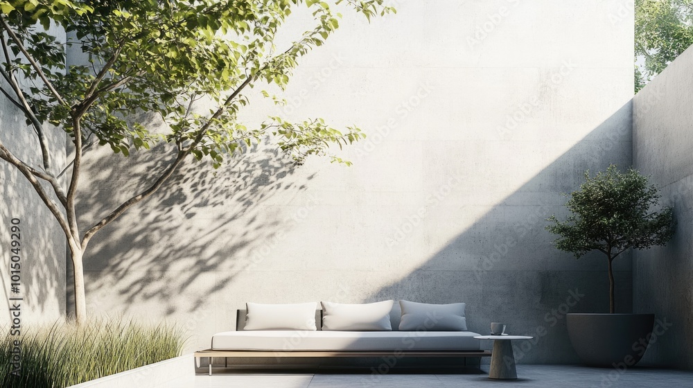 Luxurious Modern Loft Patio Design with Concrete Walls and Tropical Greenery Luxurious Modern Loft Patio Design with Concrete Walls and Tropical Greenery