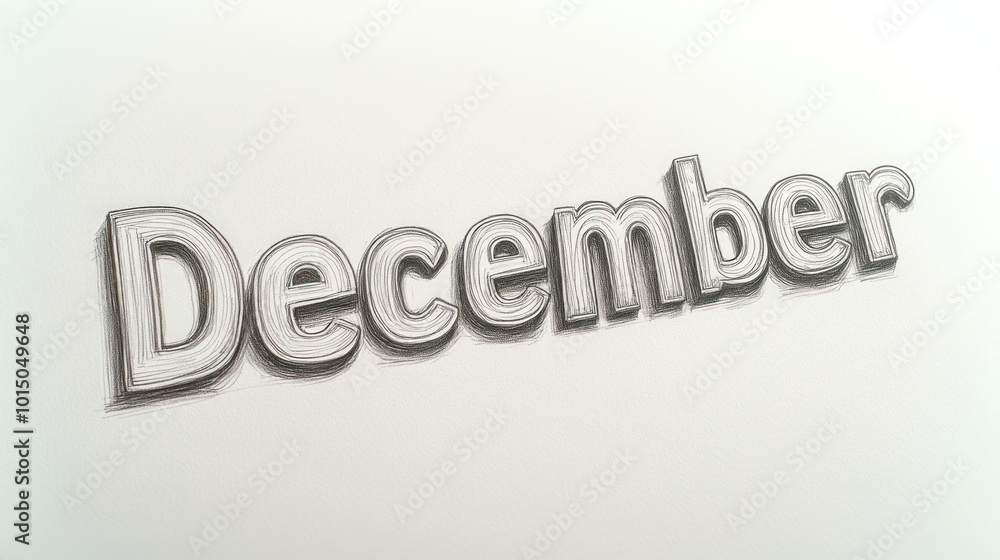 Artful representation of December showcases elegant typography and soft shading Artful representation of December showcases elegant typography and soft shading