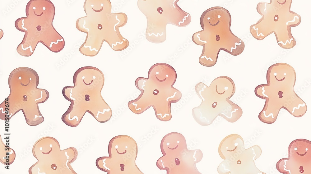 Seamless pattern of cute gingerbread cookies with smiling faces. Perfect for festive holiday designs and baking inspiration. Seamless pattern of cute gingerbread cookies with smiling faces. Perfect for festive holiday designs and baking inspiration.