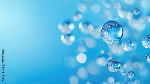 Blue Abstract Liquid Art. Modern Design with Dew Drops and Glass Beads