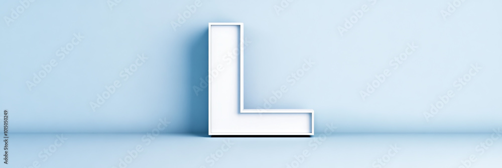 The letter L, rendered in a minimalist style, sits in front of a light blue background. The letter L, rendered in a minimalist style, sits in front of a light blue background.