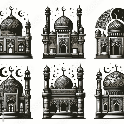 Traditional Mosque Logo set