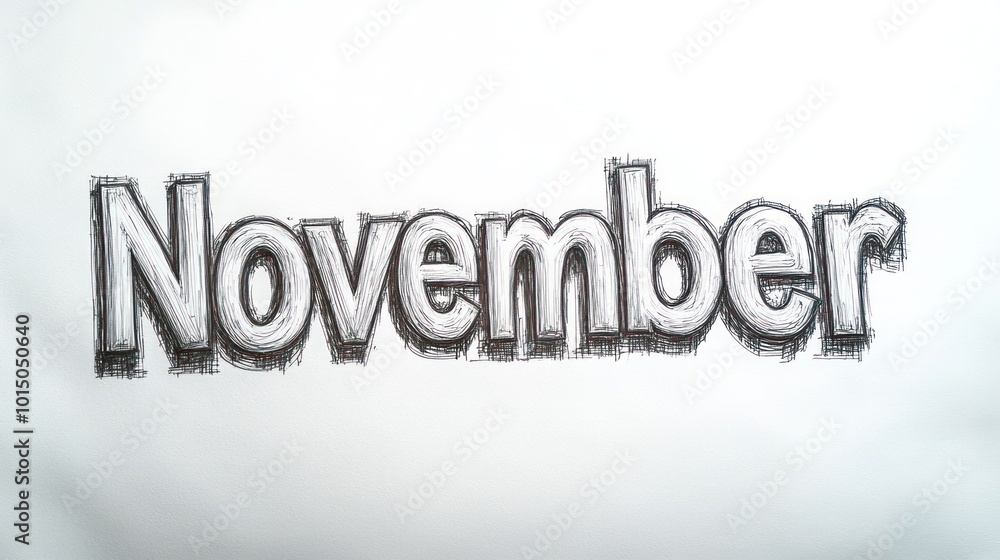 Hand-drawn lettering displays the month of November, capturing seasonal change and warmth Hand-drawn lettering displays the month of November, capturing seasonal change and warmth