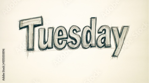 An artistic representation of the word Tuesday in bold lettering, conveying creativity