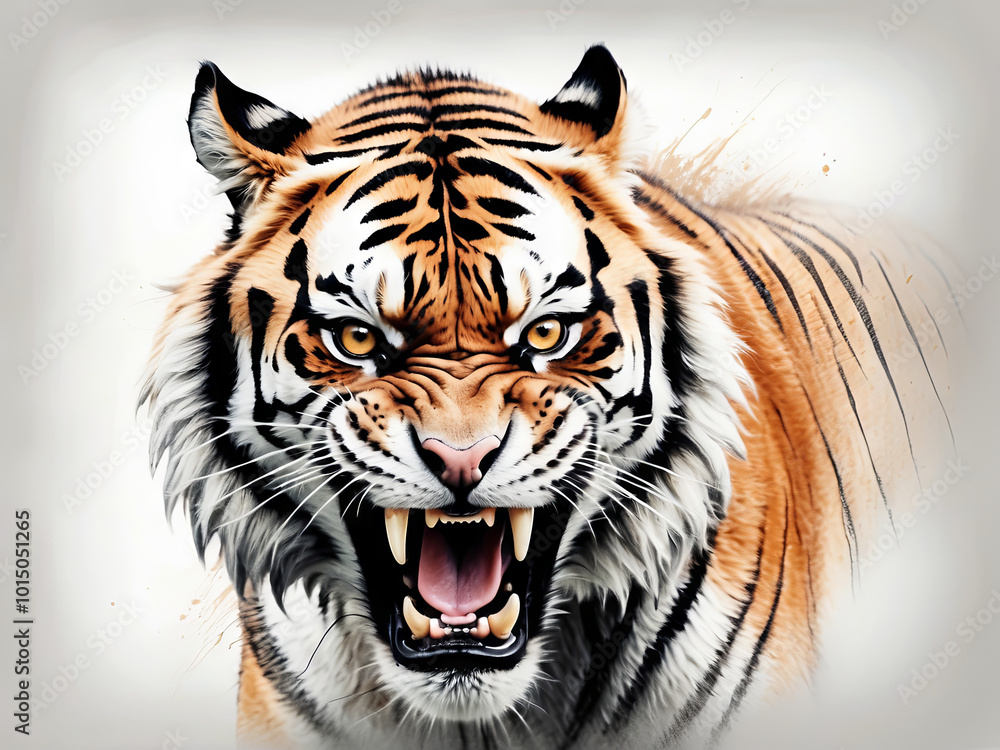 Naklejka premium a illustration of angry tiger in white background